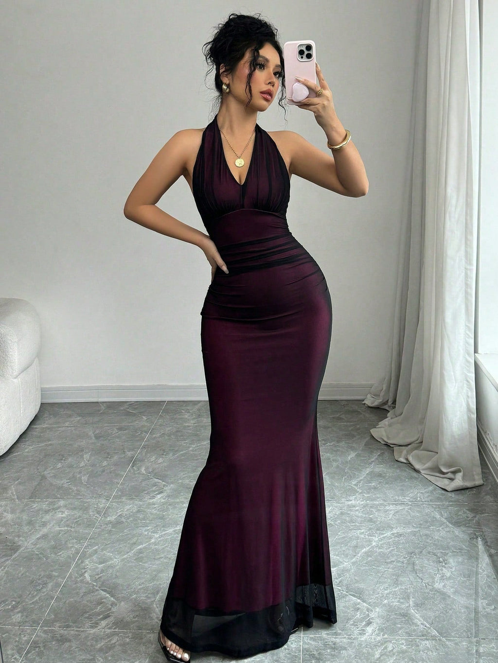 Halter Mesh Sleeveless Dress