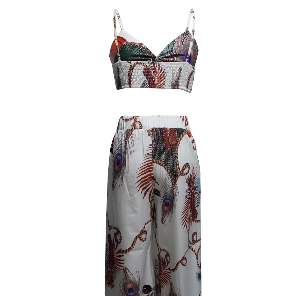 Feather Print Crop Top & Pants Set