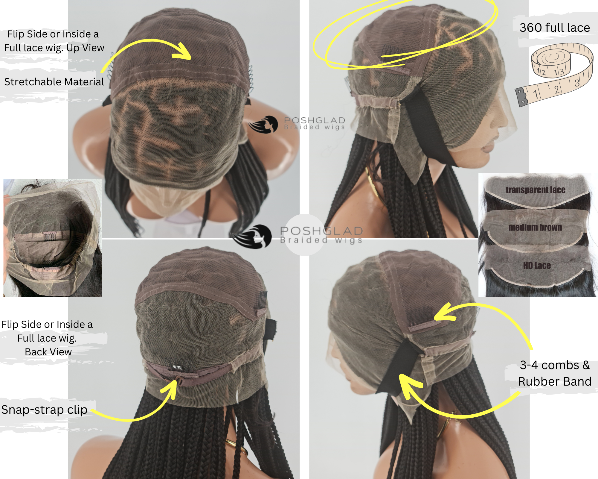 Shade Knotless Braid Wig, Swiss Full Lace, Color 1B (Ready To Ship)