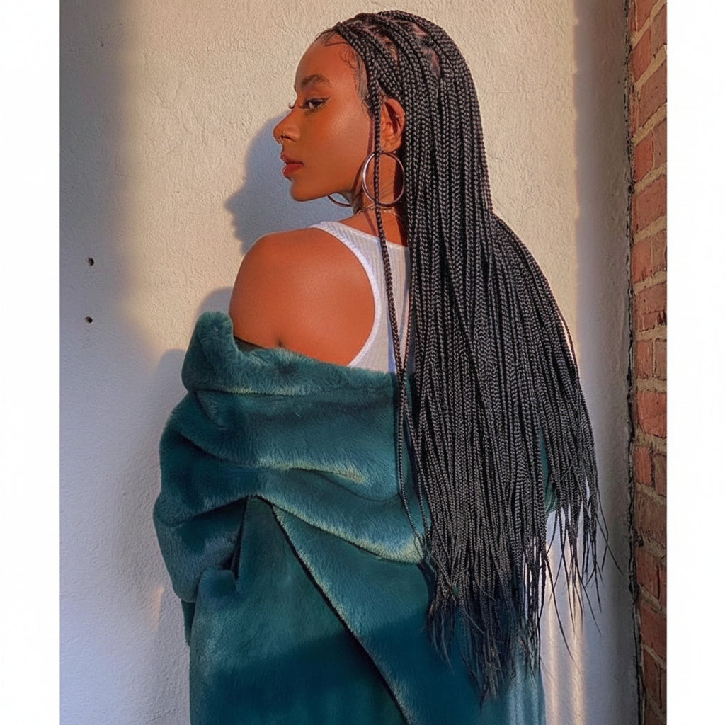 Shade Knotless Braid Wig, Swiss Full Lace, Color 1B, Glueless - Solange