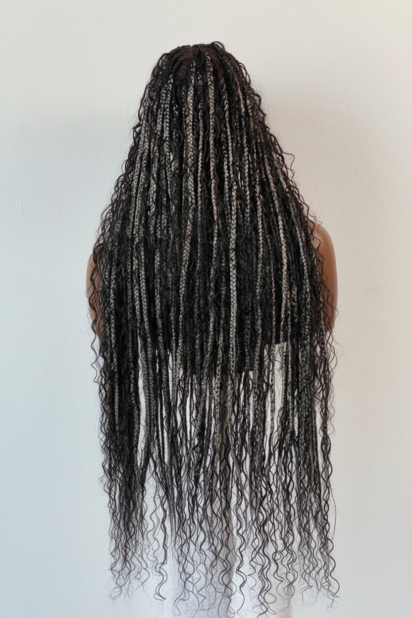 Bohemian Knotless Braid Wig, HD Full Lace, Waist Length, Mixed Colors, Full Density - PARIS