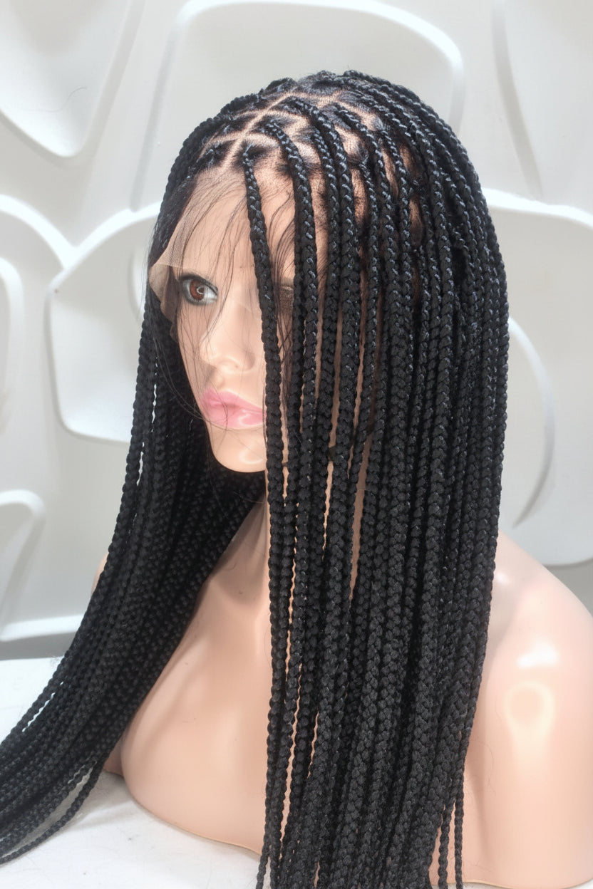 Shade Knotless Braid Wig, Swiss Full Lace, Color 1B, Glueless - Solange