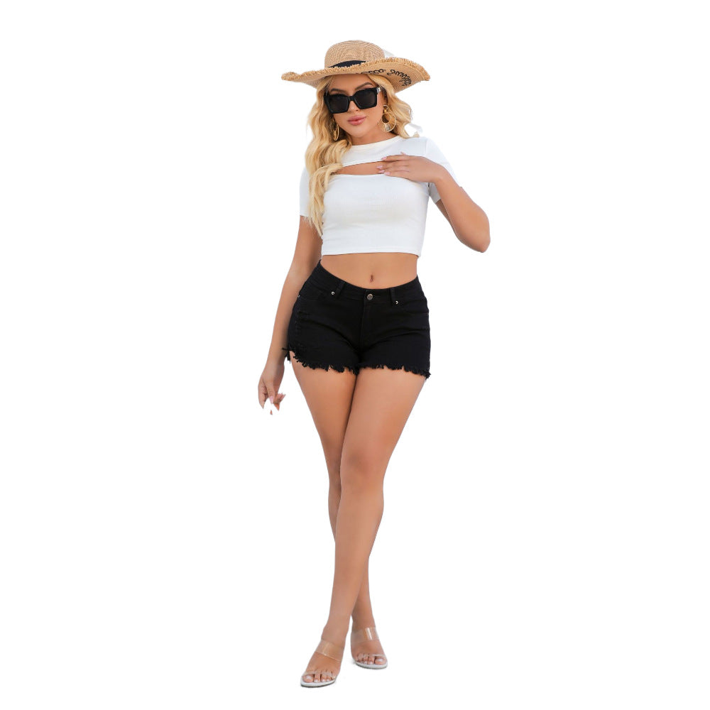 High Waist Fringe Denim Shorts