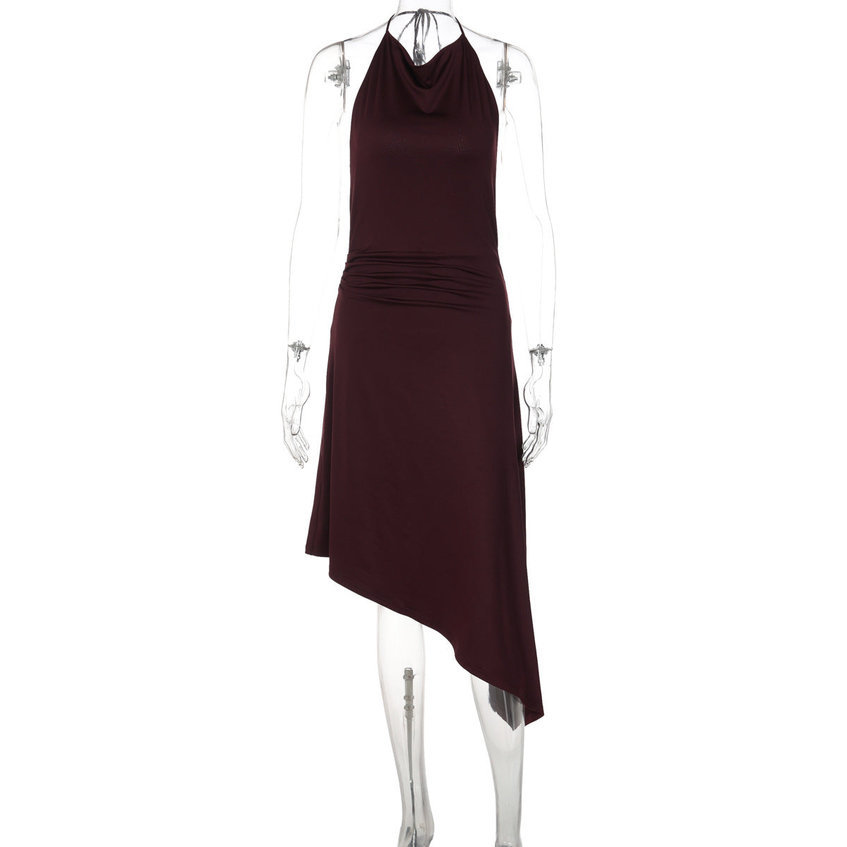 Backless Crumpled Waist Slim Fit Tied Dress