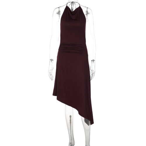 Backless Crumpled Waist Slim Fit Tied Dress
