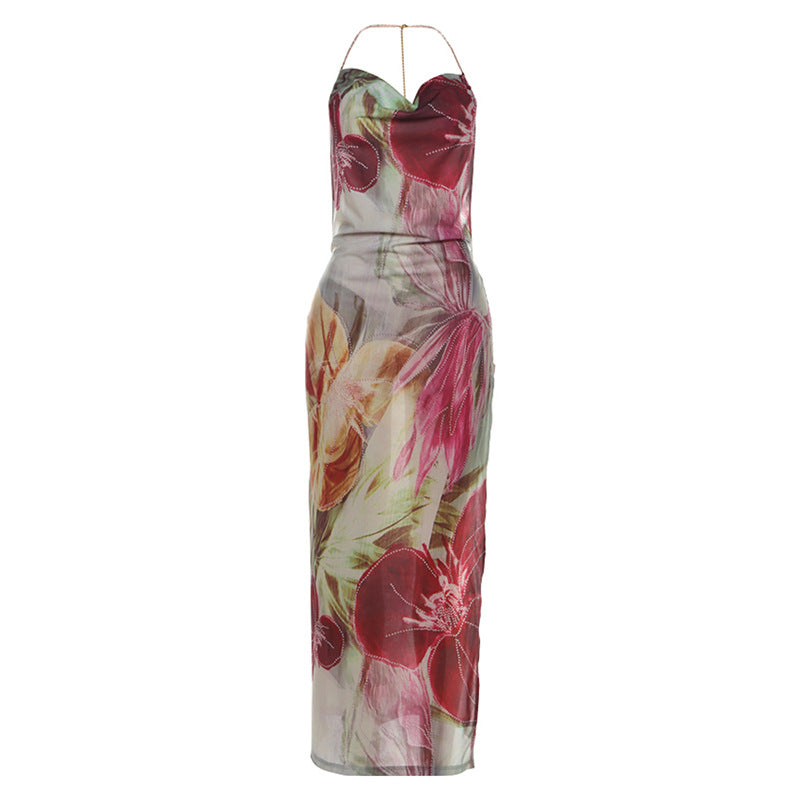 Floral Halter Split Dress