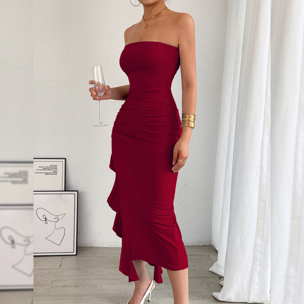 Solid color ruffled Dress