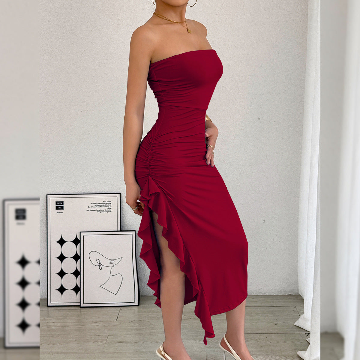 Solid color ruffled Dress
