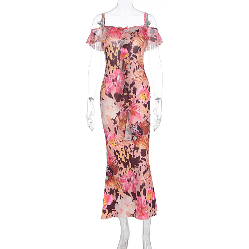 Ruffled Spaghetti Strap Slimming Dress