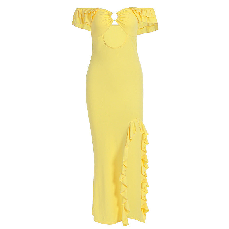 Off Shoulder Cutout Slit Dress