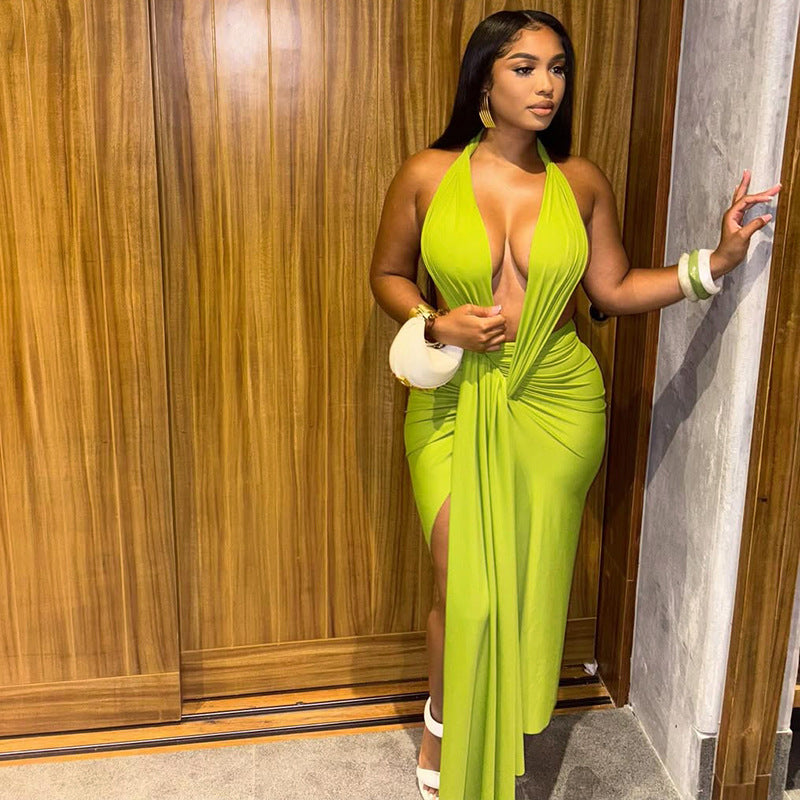 Solid Color Wrapped Dress