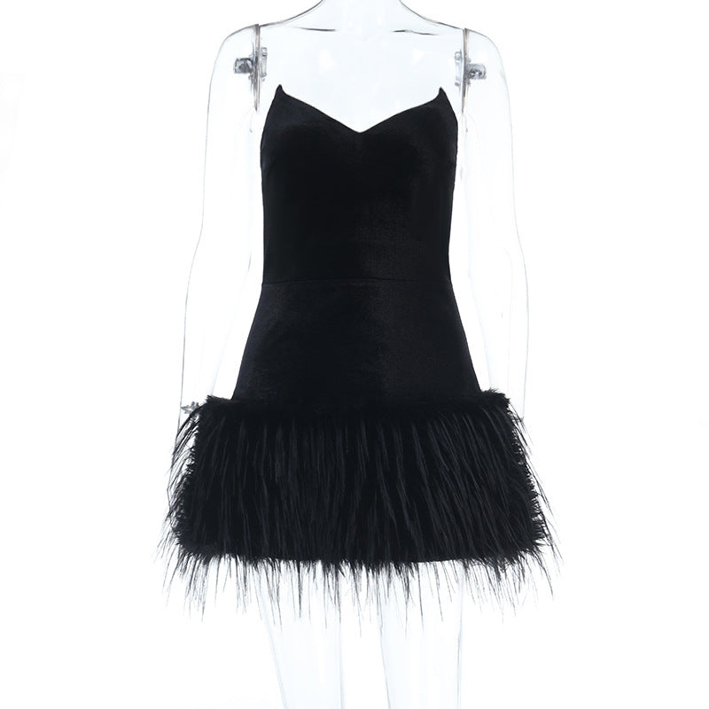 Furry Hem Short Dress