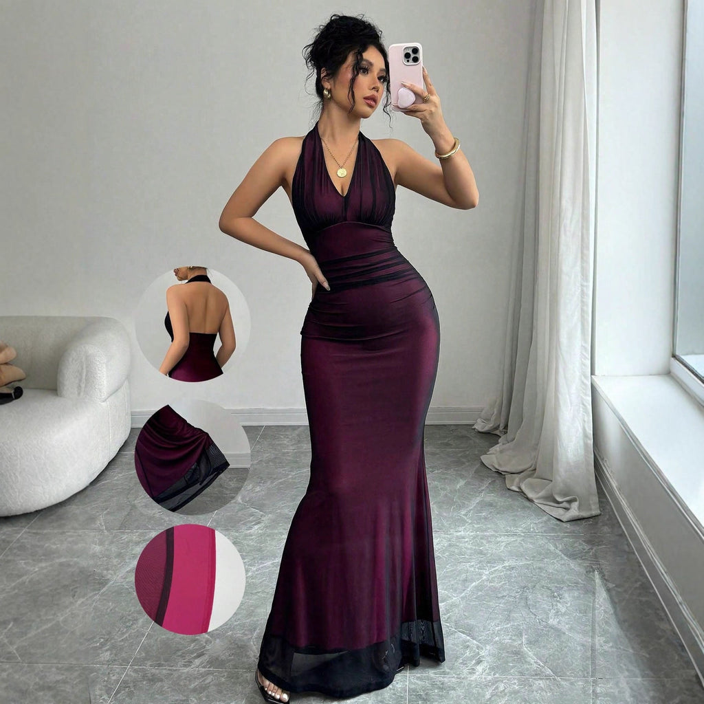 Halter Mesh Sleeveless Dress