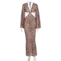 Summer Sexy Leopard Print Long Sleeve Dress