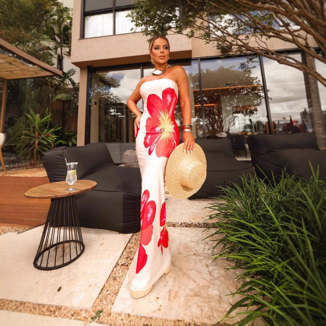 Tube Top Printed Long Dress