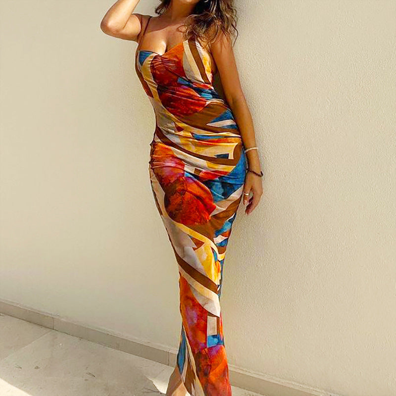 Nightclub Sexy Abstract Printing Slip Dress