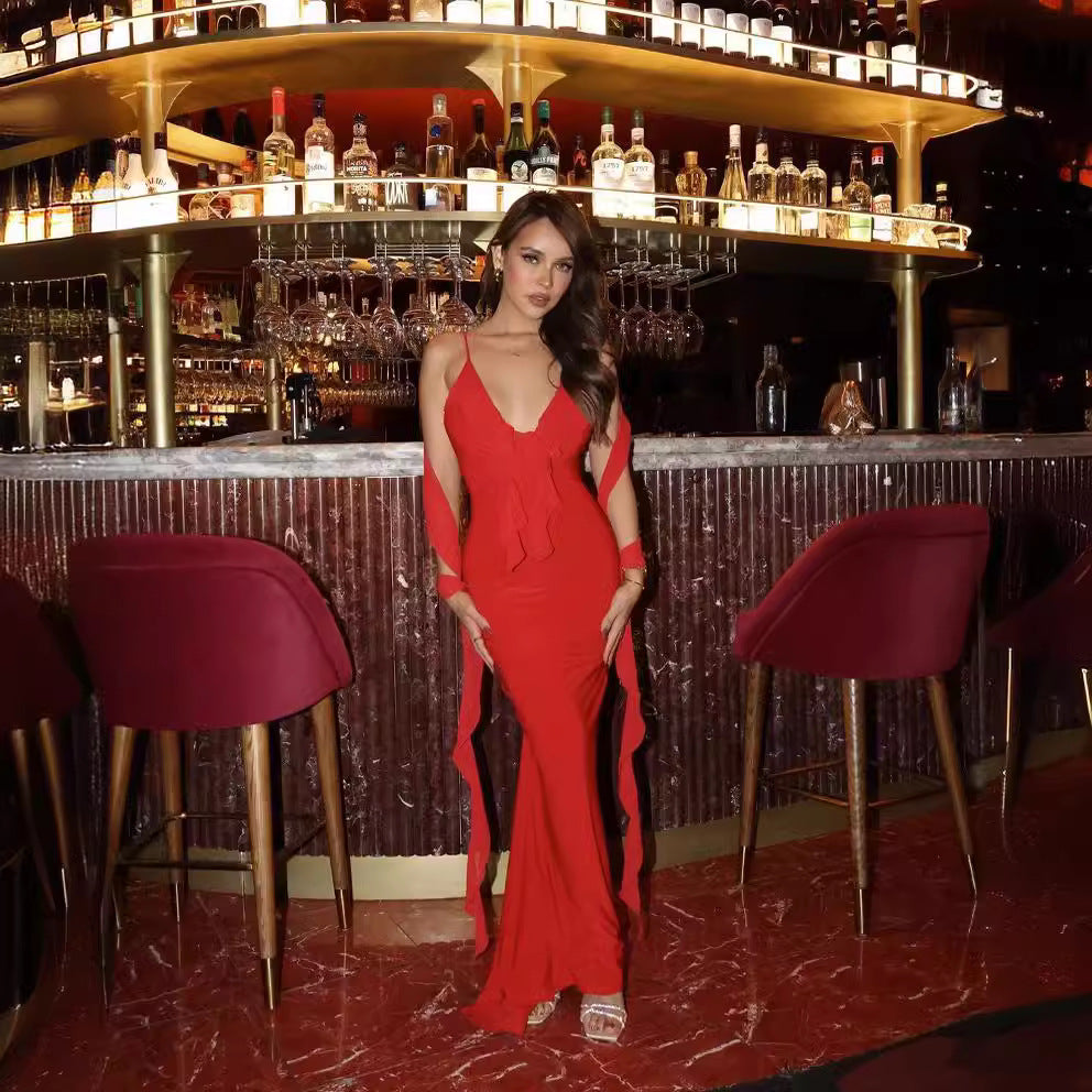 V Neck Backless Slim Fit Mermaid Evening Dress