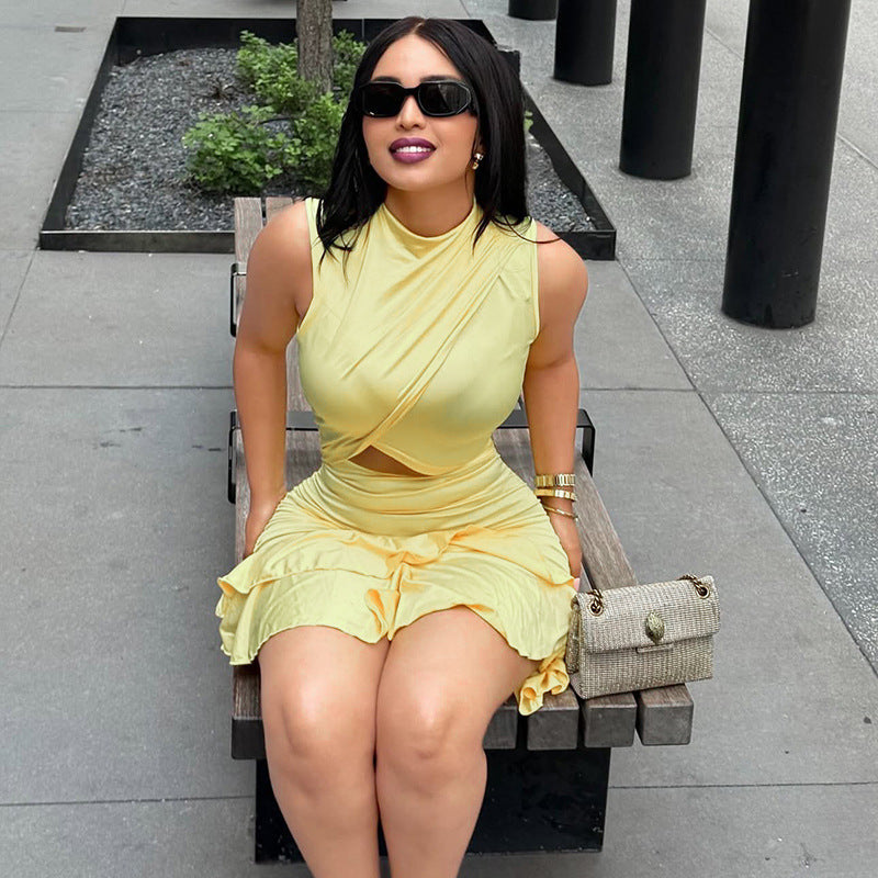 Cut out Ruffled Short Dress