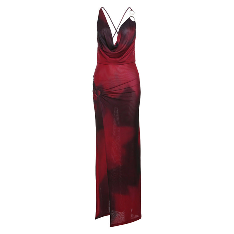 High Waist V Split Dress