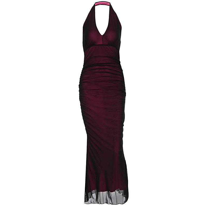 Halter Mesh Sleeveless Dress