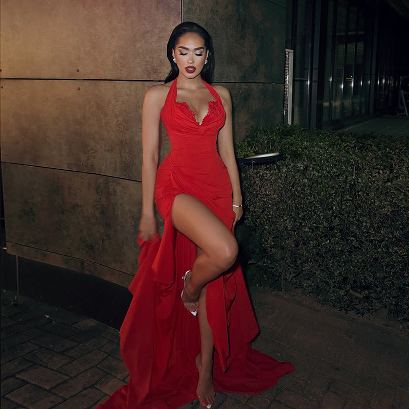 Halter Split Backless Women Dress