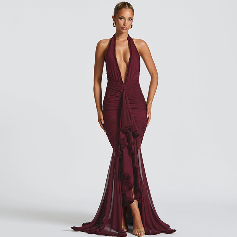 V neck Halter Backless Sexy Dress