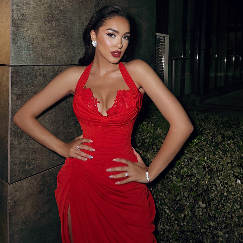 Halter Split Backless Women Dress