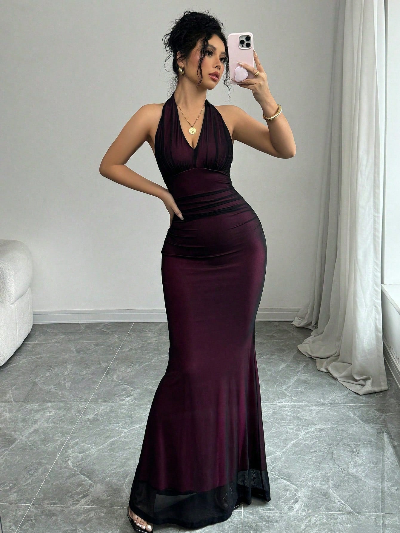 Halter Mesh Sleeveless Dress