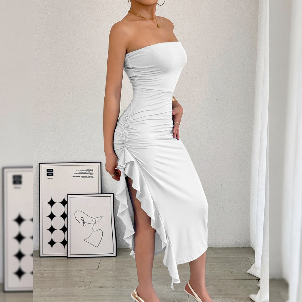Solid color ruffled Dress