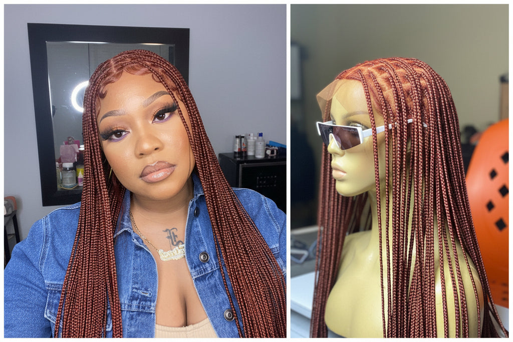 Knotless Braid Wig, HD Full Lace, color 350, Waist Length, Glueless - Gina
