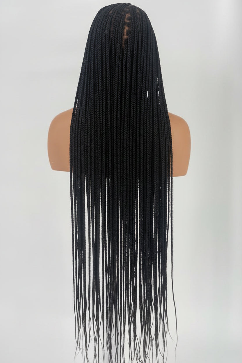 Shade Knotless Braid Wig, Swiss Full Lace, Color 1B (Ready To Ship)