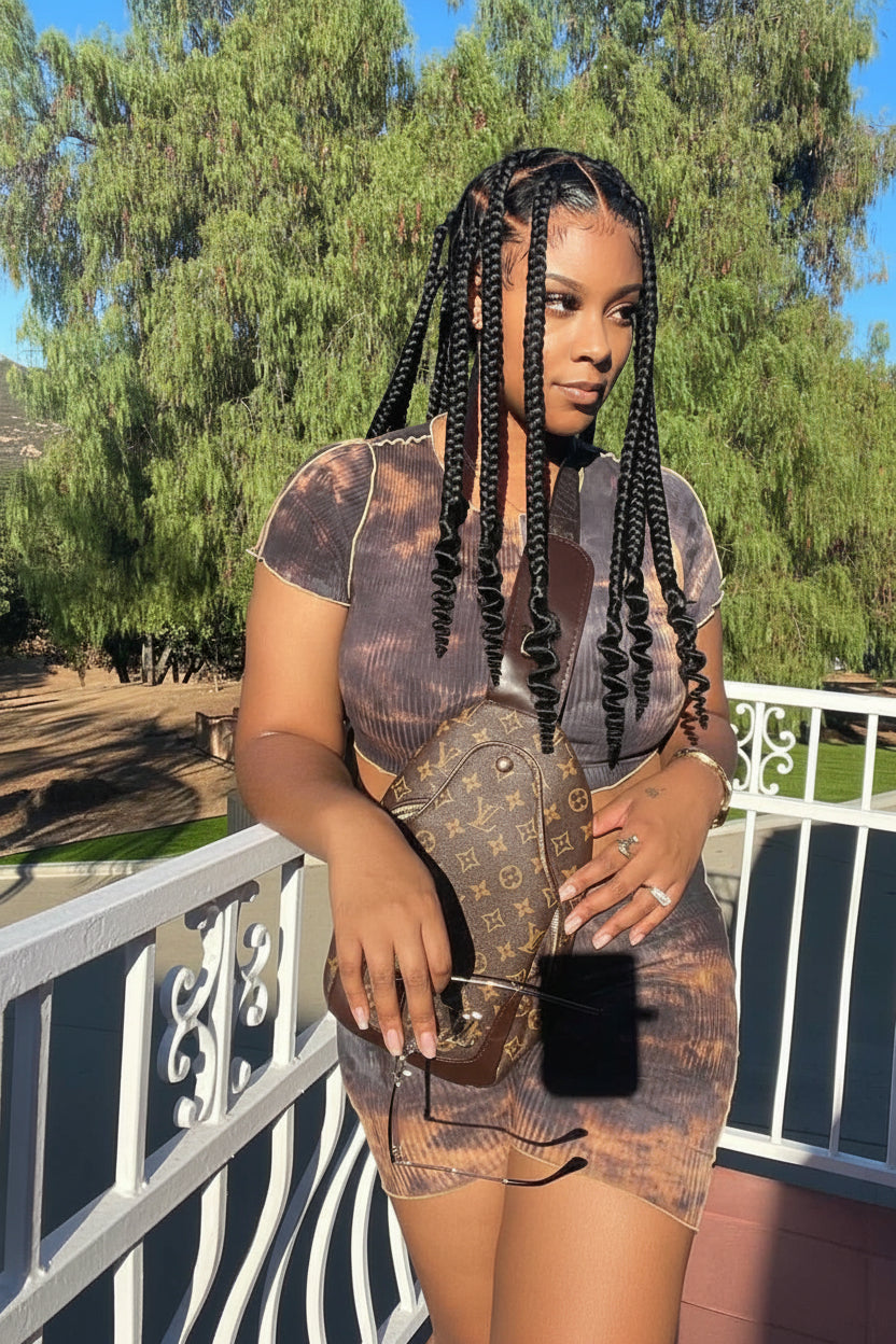 CoiLeray Jumbo Knotless Braid Wig (100% Full Lace Base) Black Color, Spiral End - Rae