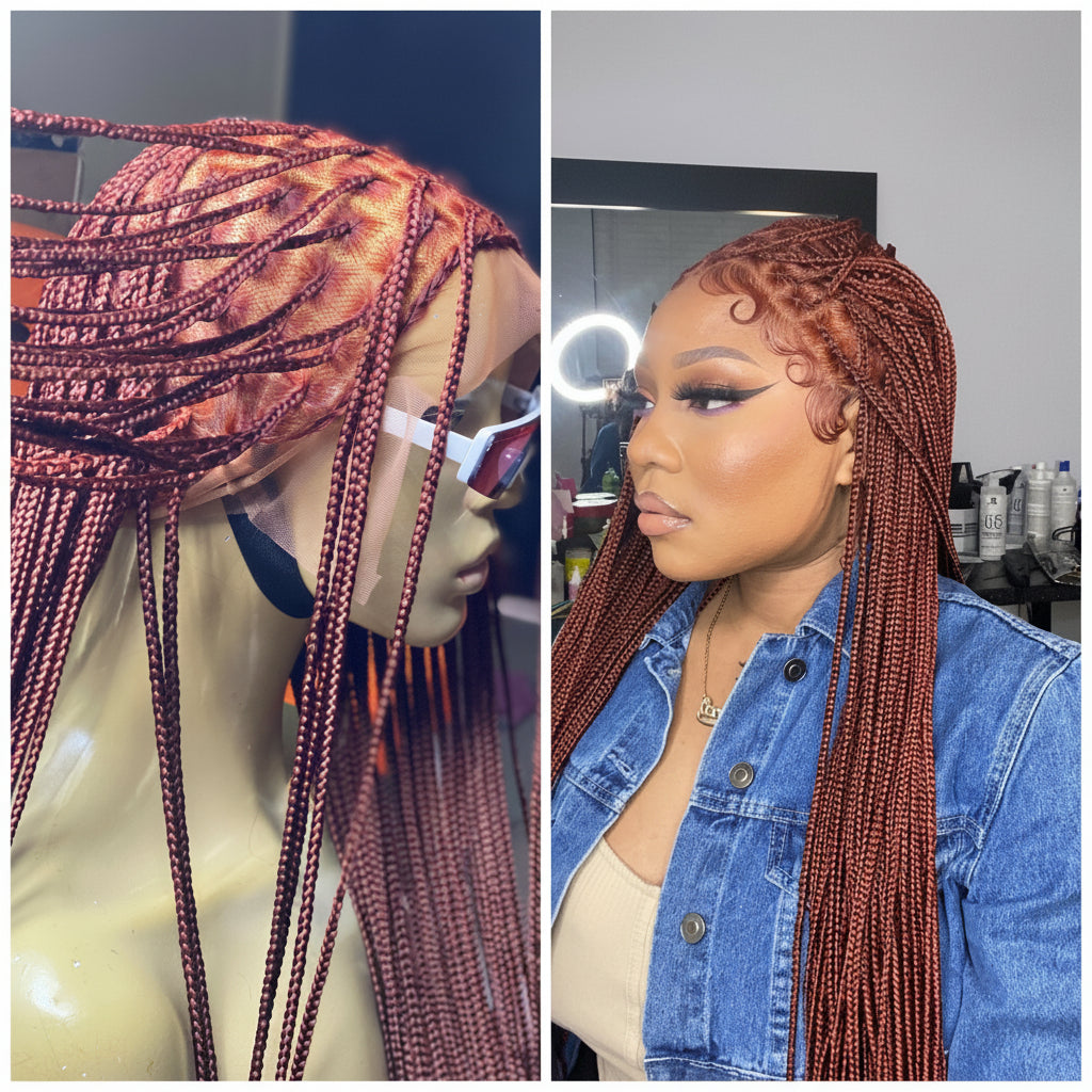 Knotless Braid Wig, HD Full Lace, color 350, Waist Length, Glueless - Gina
