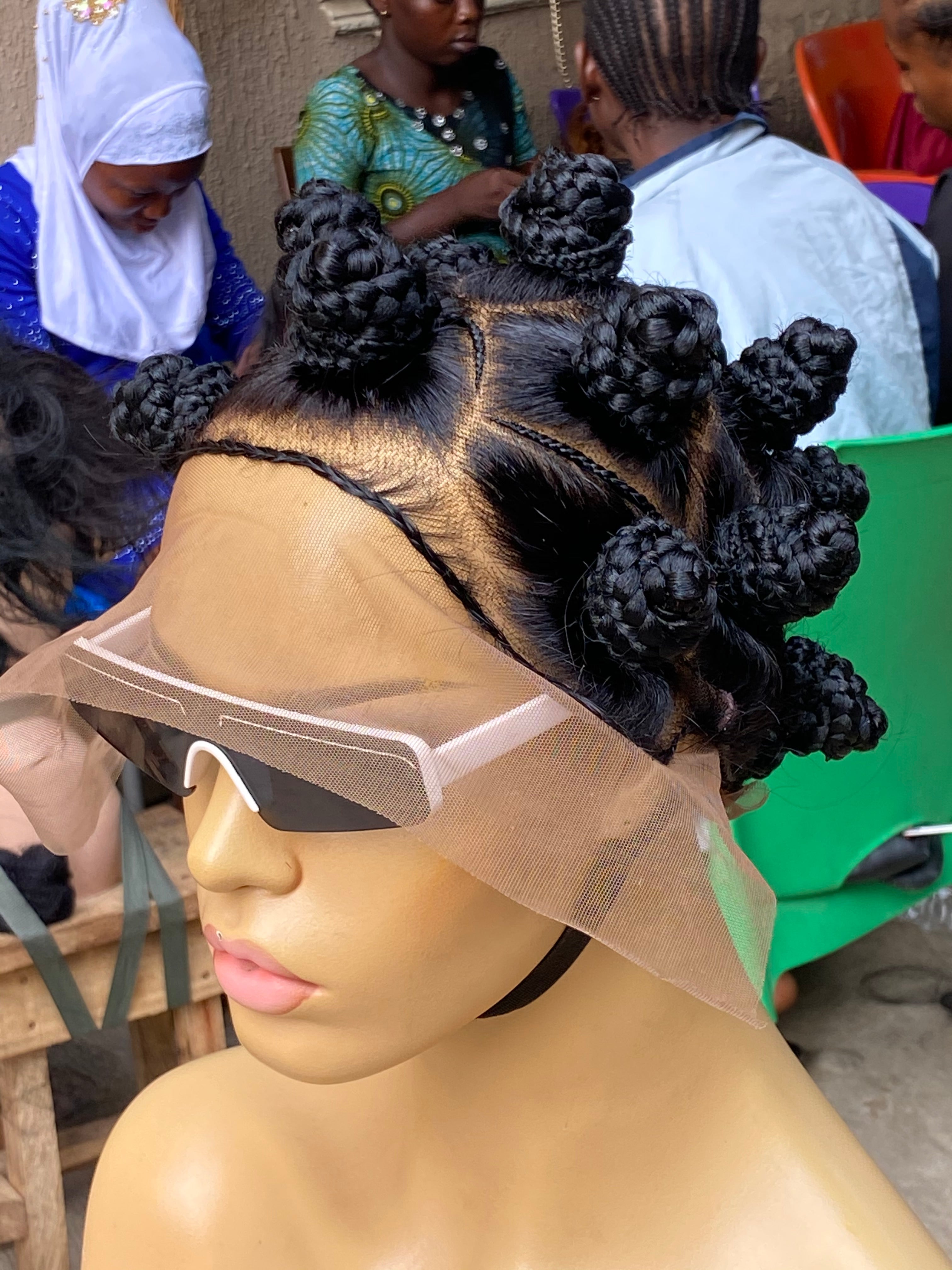 Bantu Knots Wig "Swiss Full Lace" Black Color, Gluless - Joanne