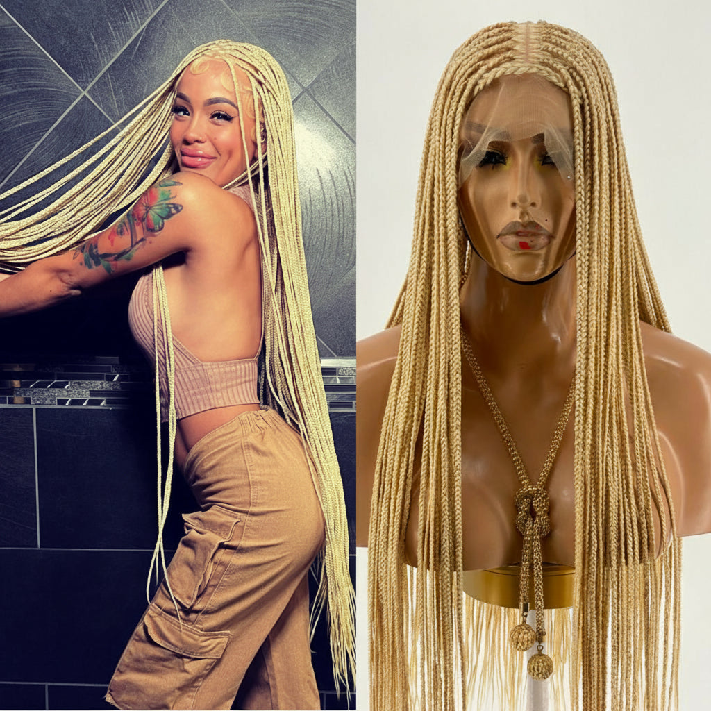 Shade Knotless In Premium Blond, Human Hair Swiss Full Lace, Tailbone, Glueless