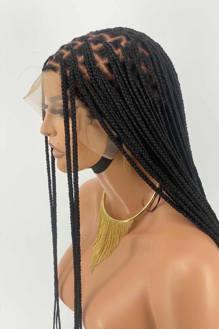 Shade Knotless Braid Wig, Swiss Full Lace, Color 1B (Ready To Ship)