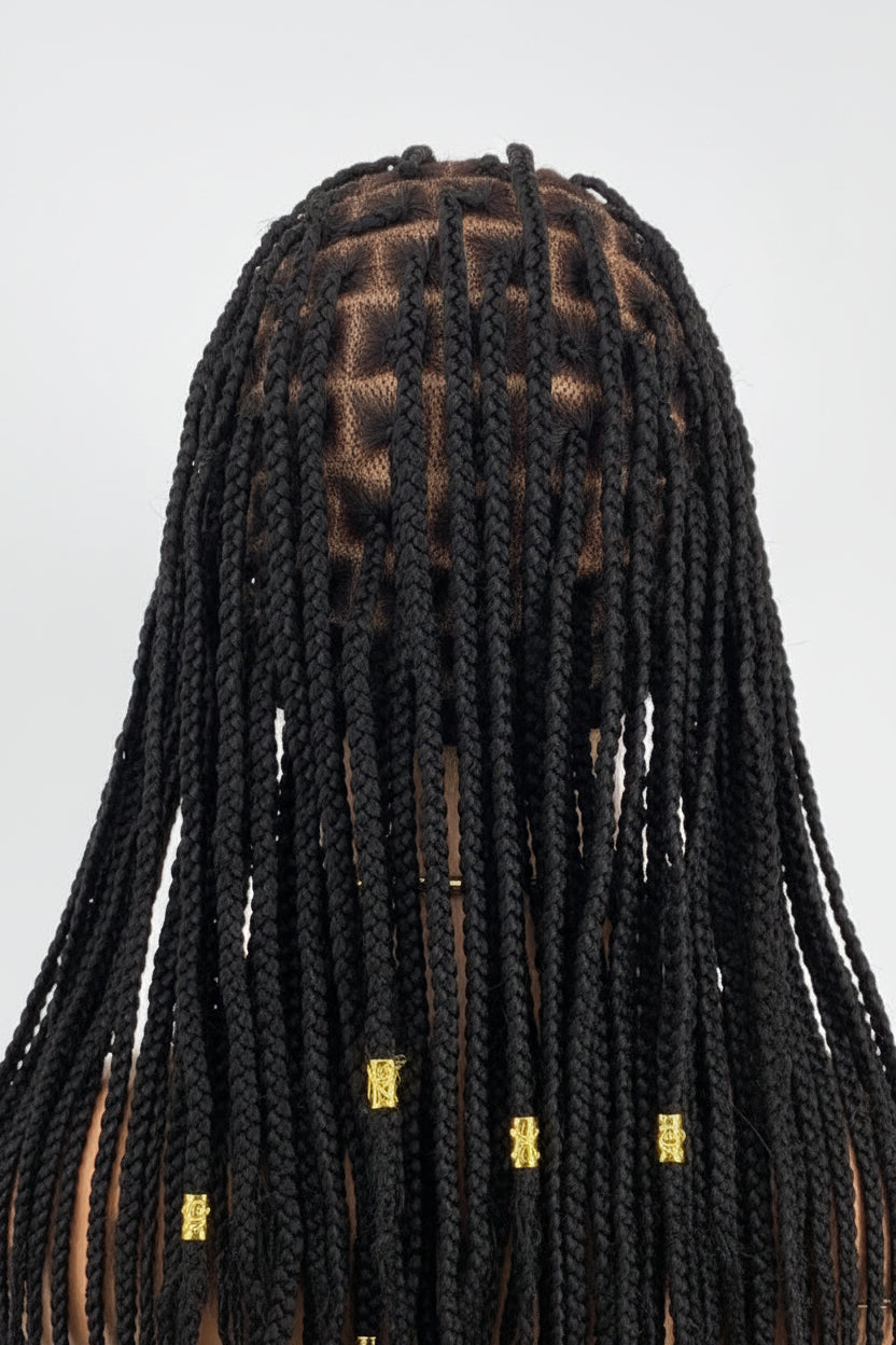 Shade Knotless Braid Wig, Swiss Full Lace, Color 1B (Ready To Ship)