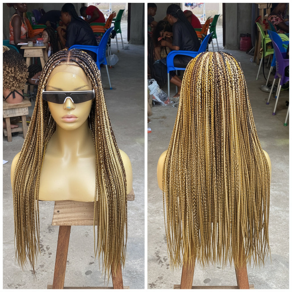 Knotless Braid Wig, 13x4 Lace Frontal, Glueless, Ombre Color (Jalissa)